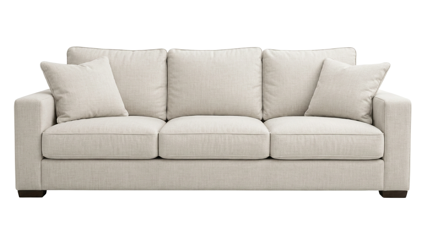 Cream three-seater sofa ready for single item collection
